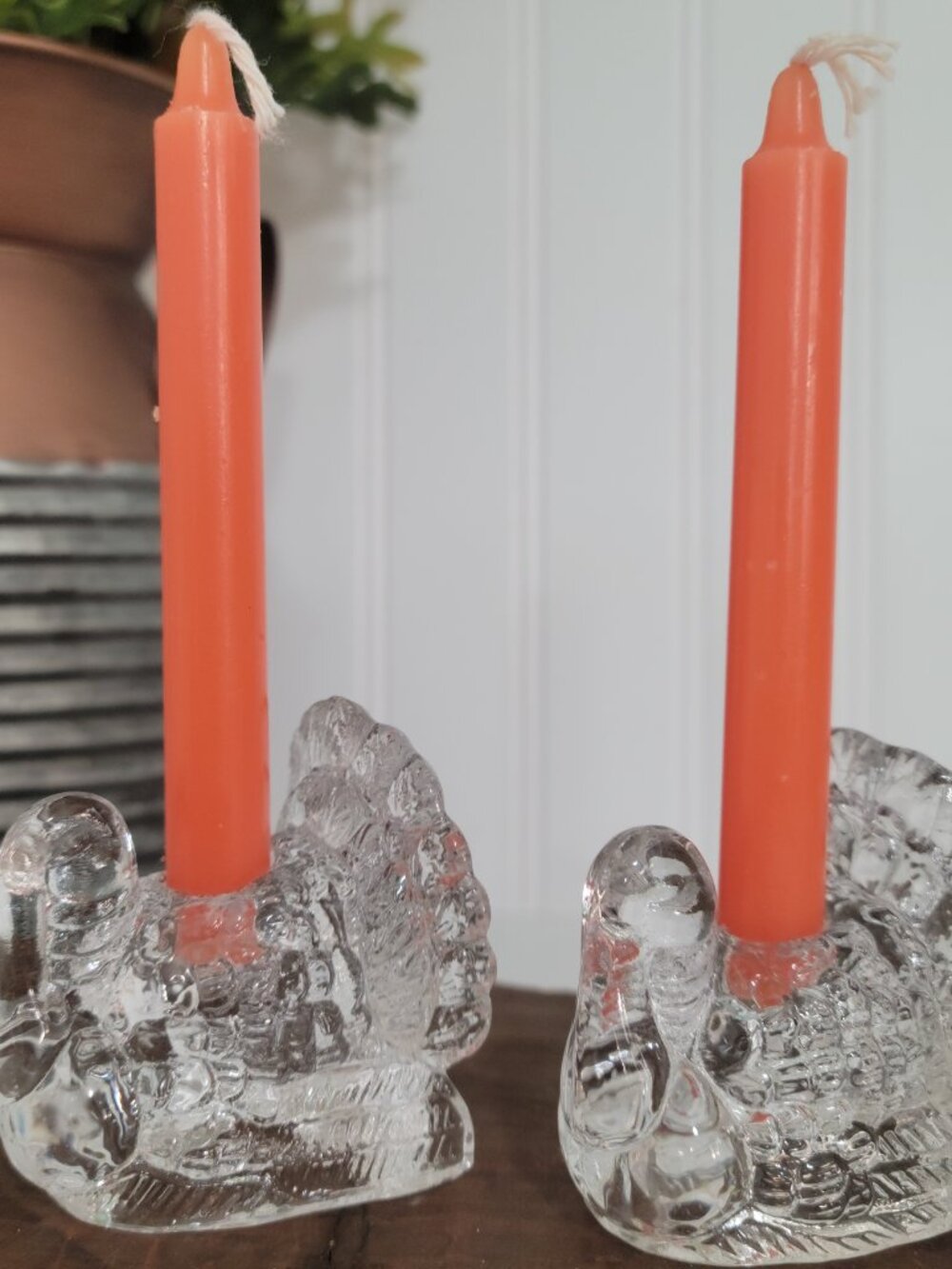 Williams Sonoma Glass Turkey SM Taper Candle Holders Fall Harvest -Set of 4 - Picture 10 of 16